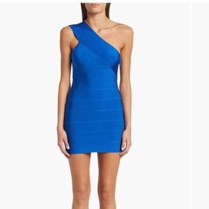 Herve Leger One-Shoulder Blue Mini Dress
